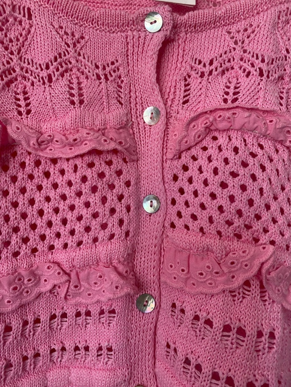 ZARA Pink Crochet Button-Up Short Sleeve Cardigan NWT! 🩷✨ - Picture 5 of 7